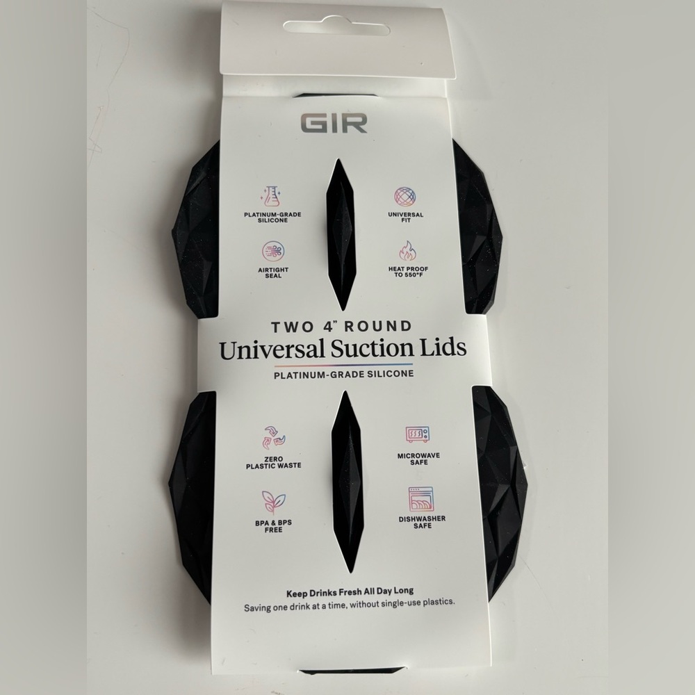 NWT GIR Silicone 4” Suction Lids in Black, set of 2.